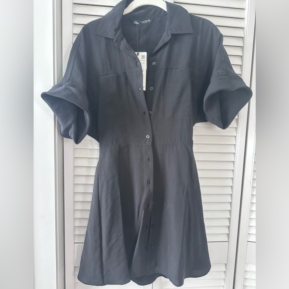 Zara brand new Black Button-Front Shirt Dress